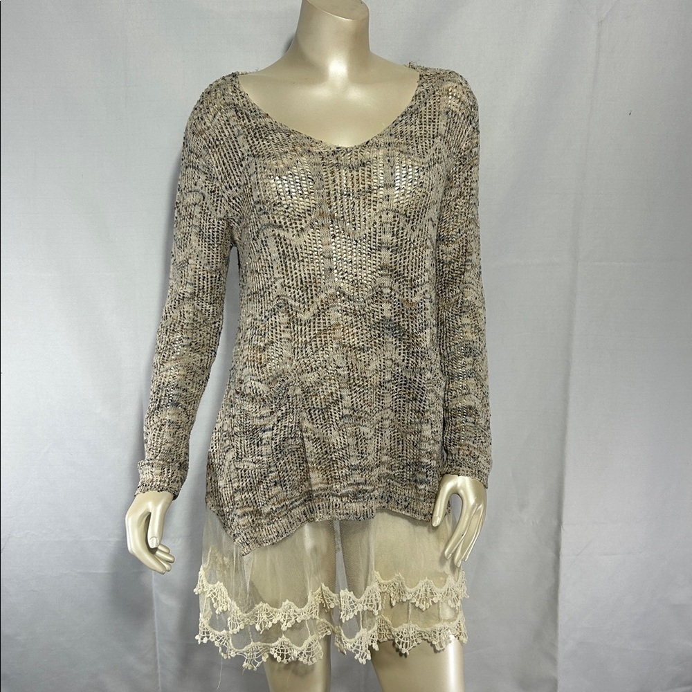 Women's Altar'd State open knit lace trim sweater medium boho layers
